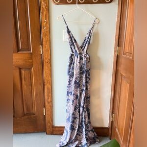 Long Blue Paisley Formal Dress